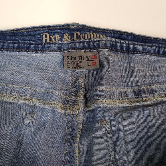 Axe & Crown Slim Straight Jeans Scratchy Seven-Pockets Vintage Wash Tag: W42 L32 - Picture 3 of 13